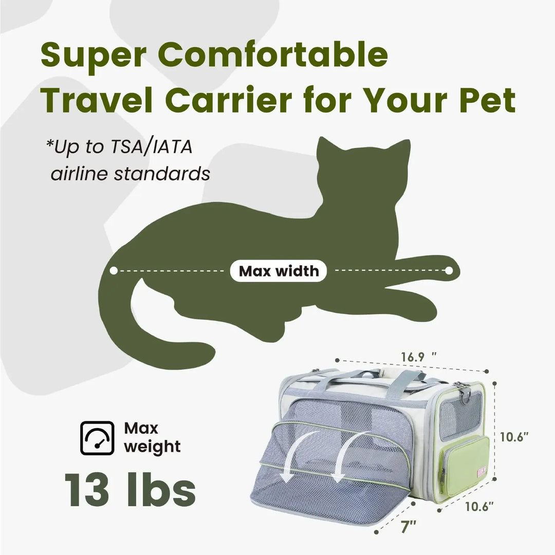 Pawaii Cat Carrier with ID Tag, TSA Airline Approved Cat Carrier, Soft Sided Collapsible Pet Travel Carrier, Foldable Cat Travel