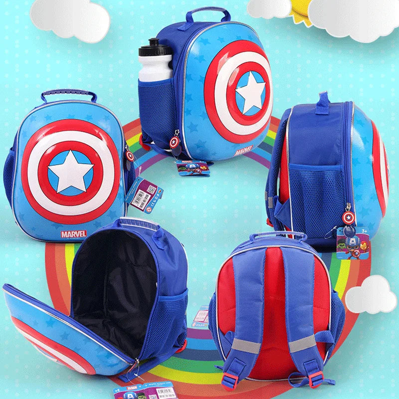 Disney Marvel 3D Hard Shell Round Eggshell Book Bag Cartoon Princess Spiderman Mickey Children Baby Kindergarten Backpack