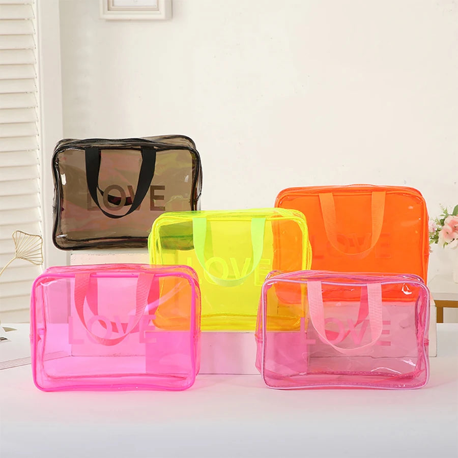 2024 Womens New Travel Clear Cosmetic Bag Transparent Zipper Makeup Bag Organizer Box Waterproof Toiletry Wash Make Up Bags Case