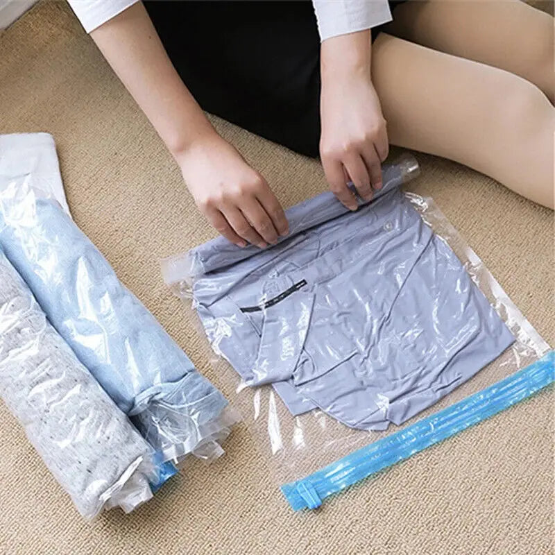 Reusable Travel Clothes Air Vacuum Bags Roll Up Compression Storage Bags for Suitcases Tops Pants Portable Foldable Storage Bags