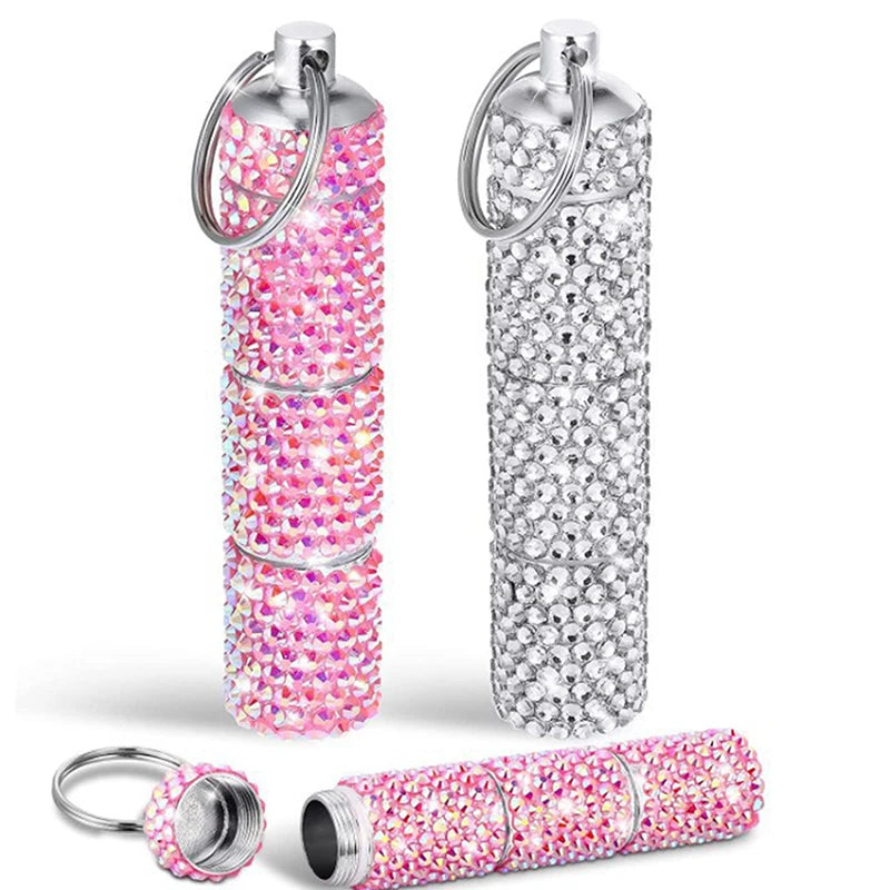 Medicine Organizer Bottle Pill Box Tablet Holder Sparkling Fine Workmanship Full Rhinestone Zinc Alloy Vial For Hiking