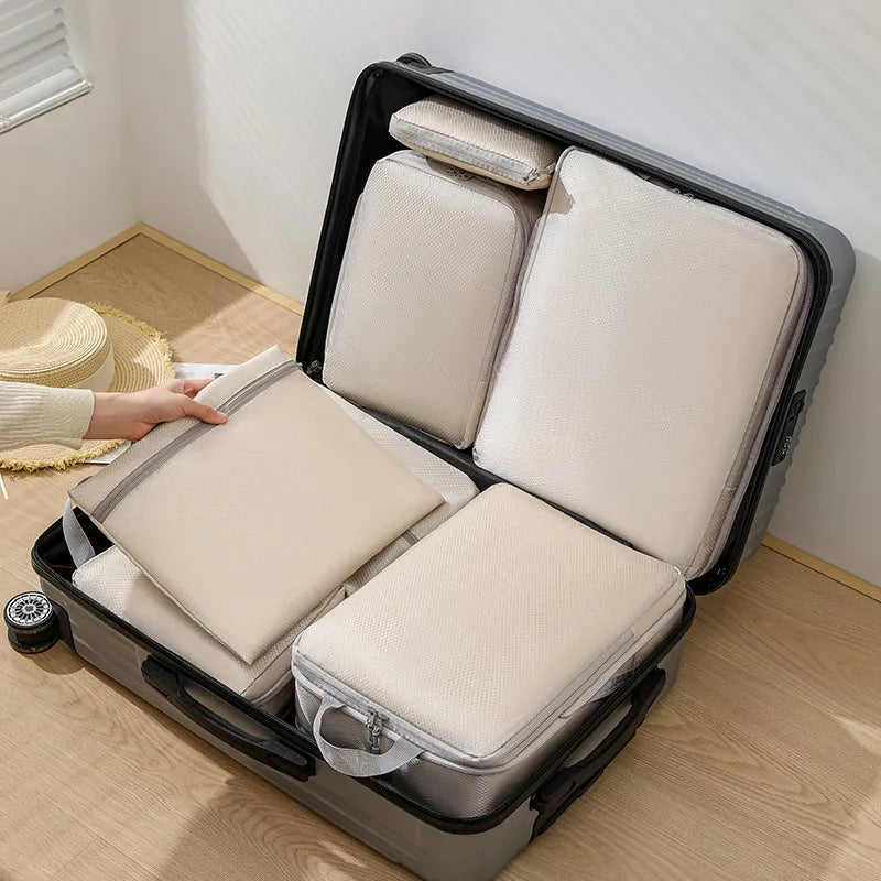 Travel Storage Bag Compressible Packing Cubes Foldable Waterproof Travel Suitcase Nylon Portable with Handbag Luggage Organizer