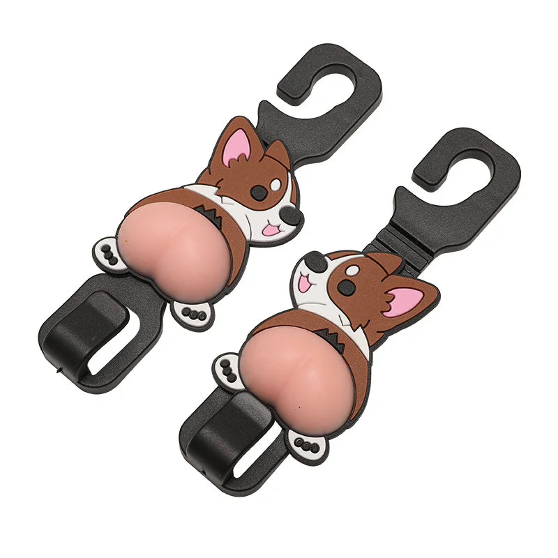 2PCS Cartoon Animal Hook Car Rear Seats Hanging Holder Clip Cute Butt Decor Hooks Car Interior Seats Hanger Organizers Hook