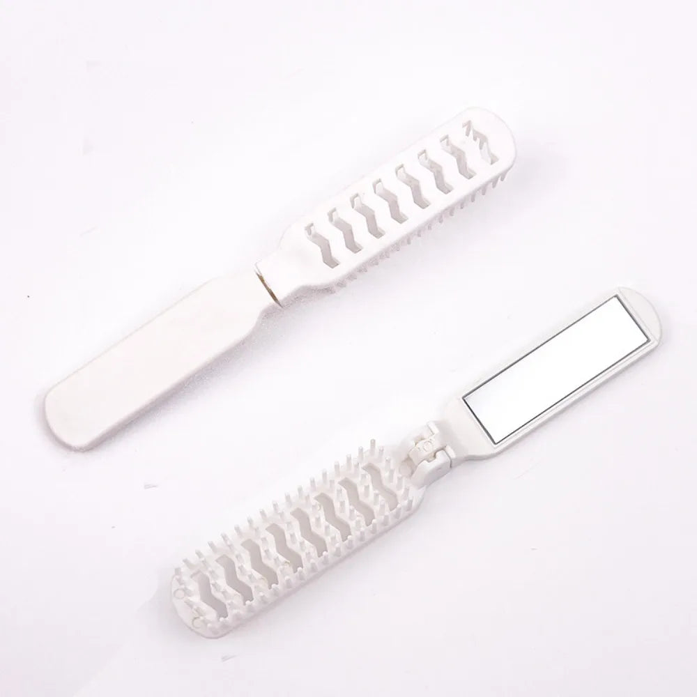 Foldable Hair Brush Portable Massage Comb Head Massager Anti-Static Travel Hair Combs with Mirror Girls Hair Styling Accessory