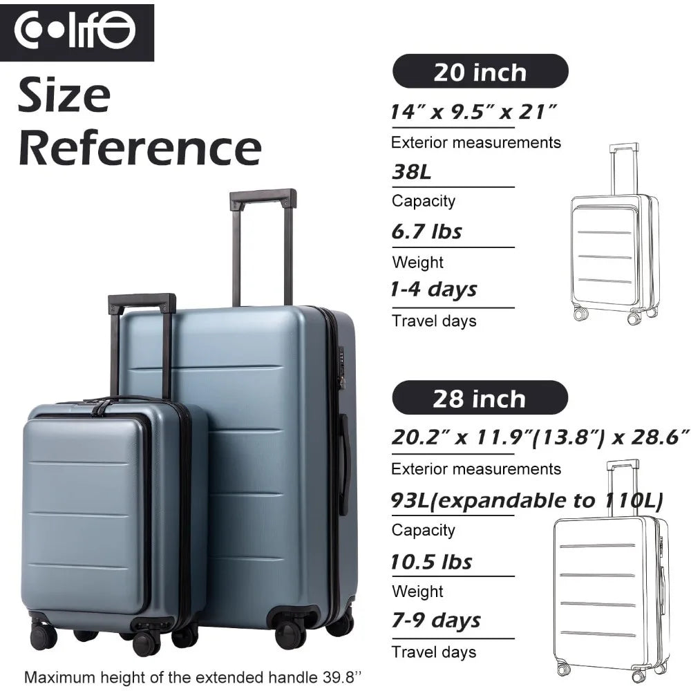 Luggage Suitcase Piece Set Carry On ABS+PC Spinner Trolley with pocket Compartmnet Weekend Bag(Night navy, 2-piece Set)