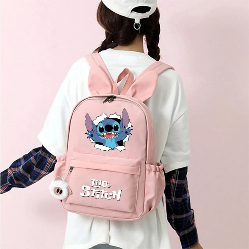 Disney Lilo Stitch Backpack Teenager Girl Canvas Backpack Schoolbag Large Capacity Schoolbag Bookbag Rucksack Travel Bag Mochila