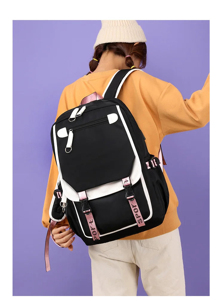 Cute Kawaii Kochou Shinobu Pattern Backpack Teenage Street Anime Backpack Kochou Shinobu Backpack USB Backpacks