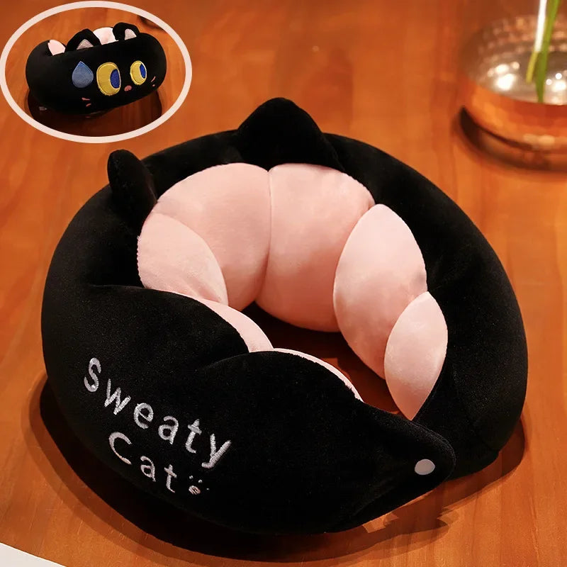 New U-shaped Pillow Big Eyes Sweating Caterpillar Neck Pillow Crystal Velvet Car Travel Plane Pillow Cartoon Nap Sleep Pillow