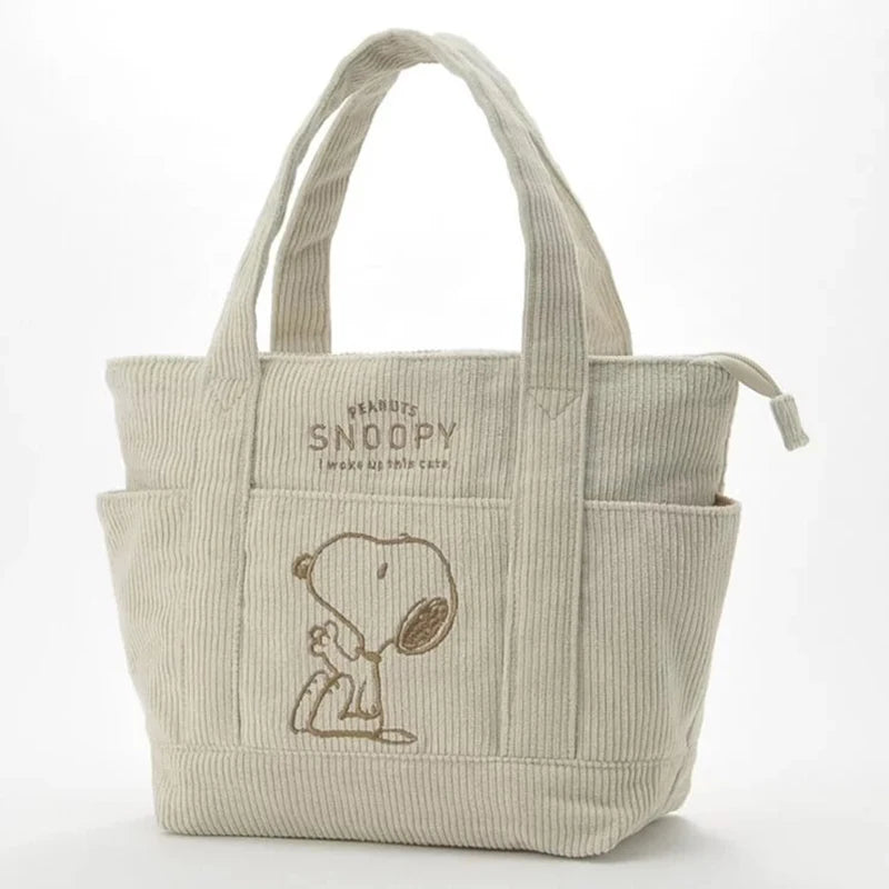 Kawaii Snoopy Embroidery Corduroy Handbags Casual Zipper Large Capacity Tote Bags Unisex Chic Solid Shoulder Bags For Women