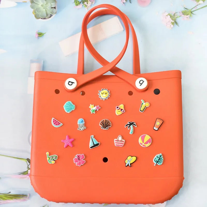 Lovely Bogg Bags Accessories Rubber Summer Decoration Women Beach Bag Tote Handbag Random Pairing Decorative Buckles Inserts