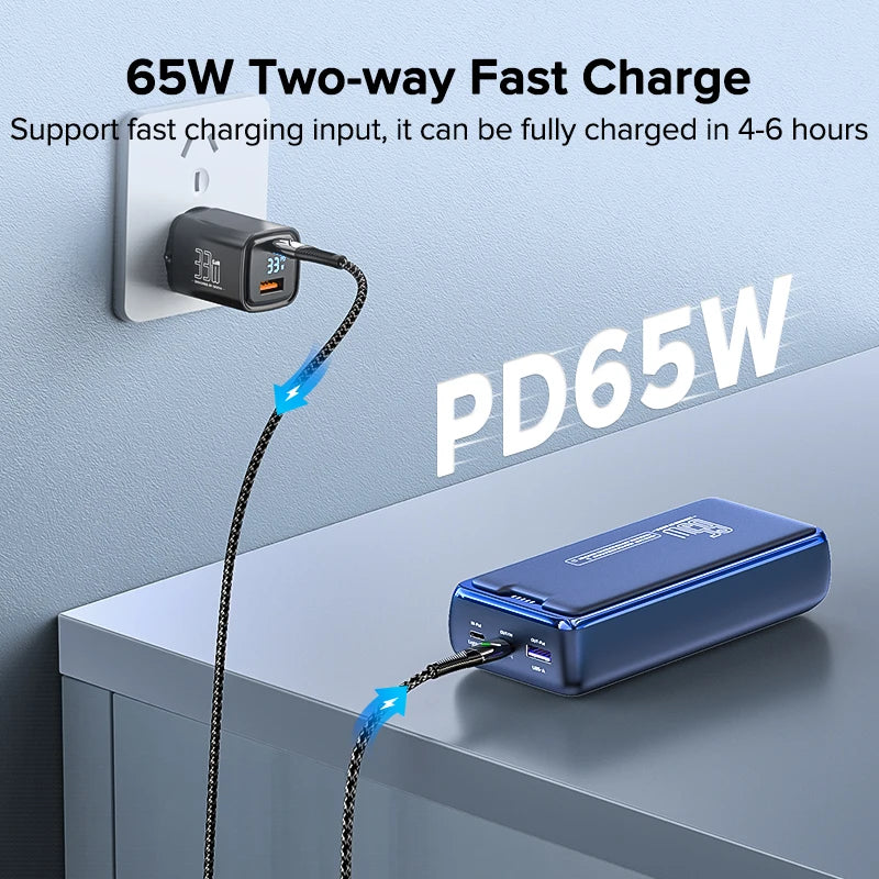 QOOVI Power Bank 30000mAh External Battery Capacity PD 65W Fast Charging Portable Charger Powerbank For Laptop iPhone Samsung