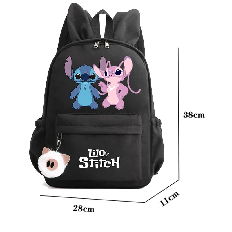 Disney Lilo Stitch Backpack Teenager Girl Canvas Backpack Schoolbag Large Capacity Schoolbag Bookbag Rucksack Travel Bag Mochila