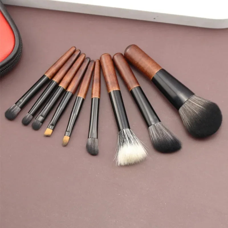 9pcs Mini Makeup Brushes Set Cosmetic Set Soft Hair Short Rod Female Make Up Tools Eye Shadow Concealer Travel Complete Kit