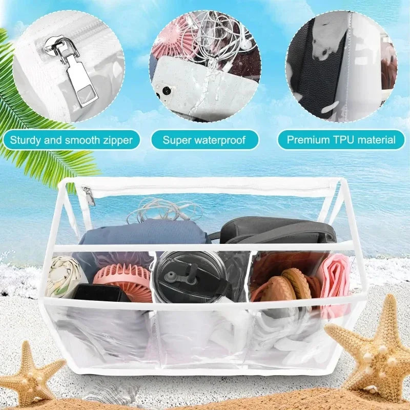 EVA Rubber Waterproof Shopping Basket Beach Pool Transparent Insert Jelly Tote Bag  Water-resistant divided inner pocket