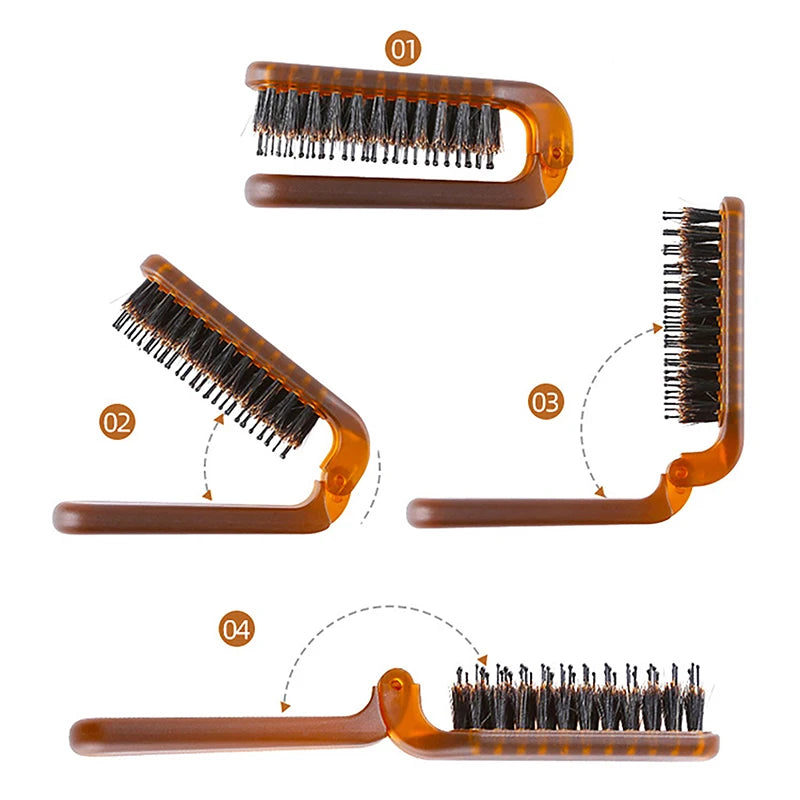 Boar Bristle Hair Brush Amber Foldable Portable Comb Pocket Collapsible Travel Massager Styling Tool Salon Men Women Gift