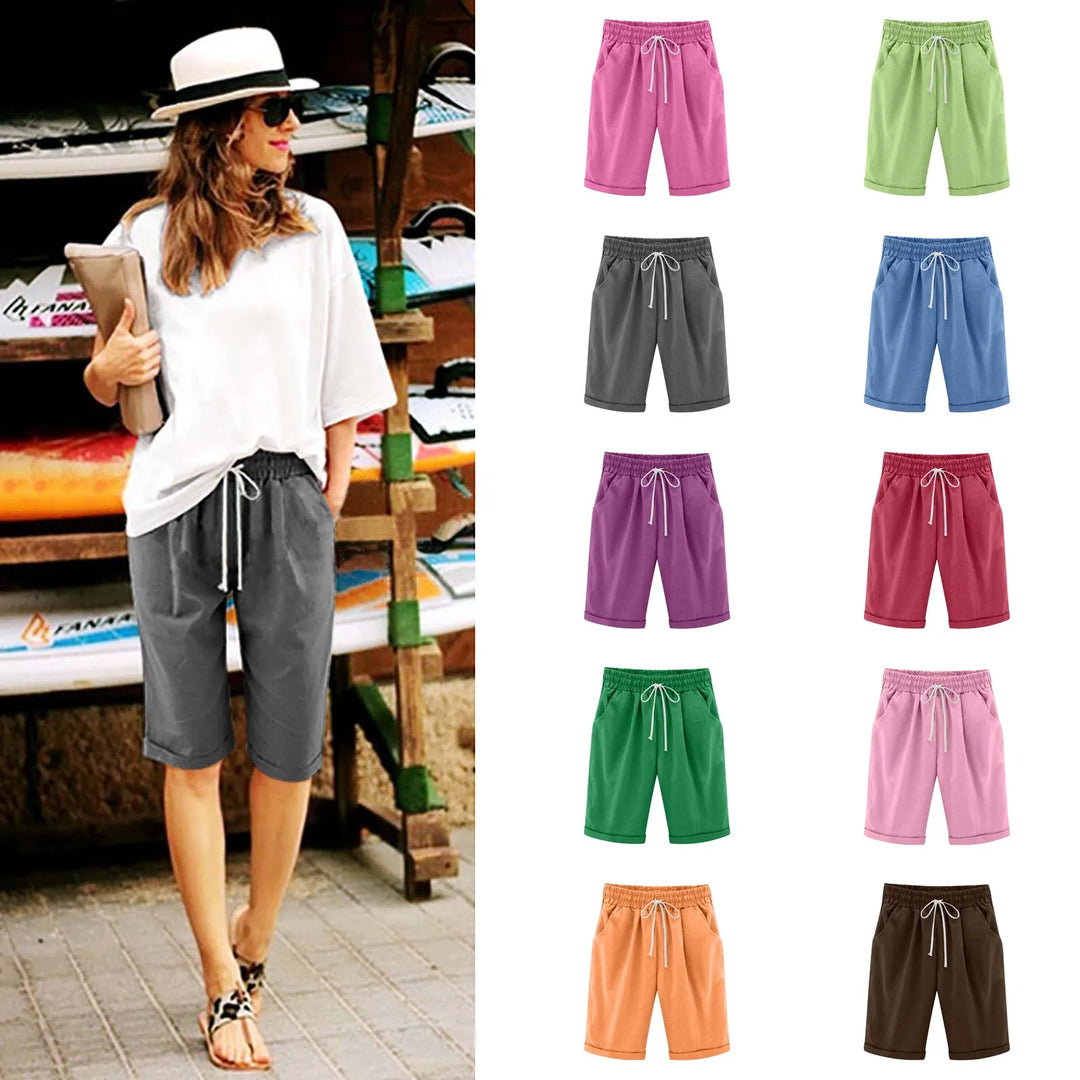 Women Casual Shorts Fashion Breathable Medium Harem Y2k Pant Summer Cool Thin Beachwear Elastic Waist Lace Up Female Clothing