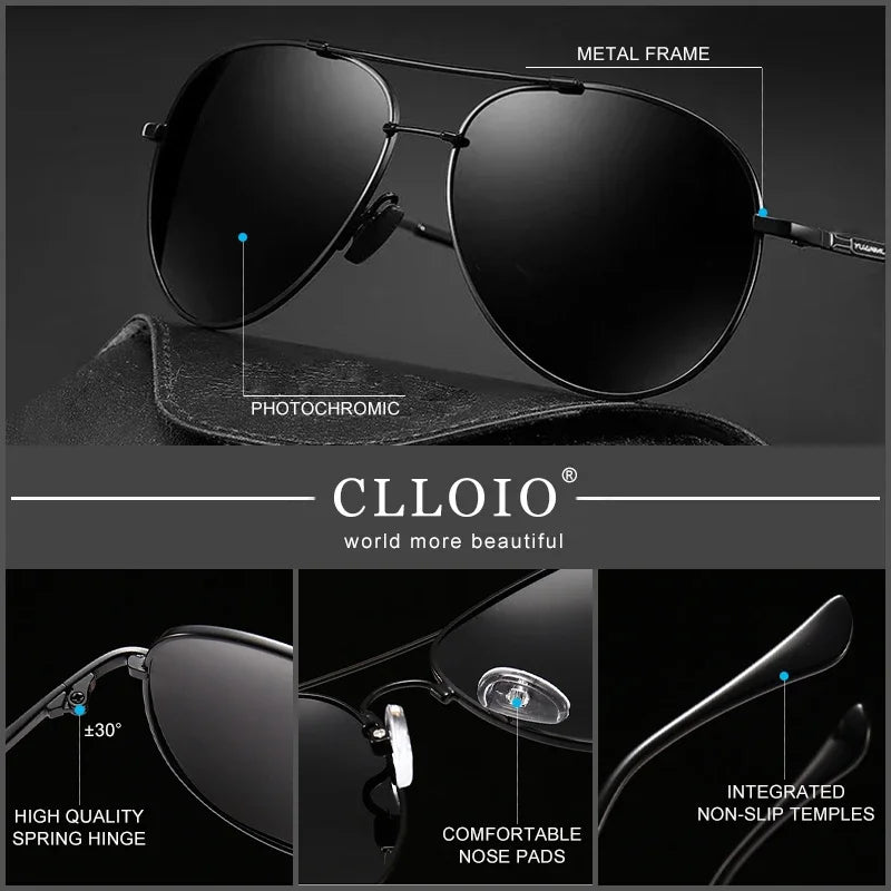 CLLOIO Titanium Alloy Polarized Sunglasses Men Women Fashion Photochromic Sun Glasses Chameleon Anti-glare Driving Oculos de sol