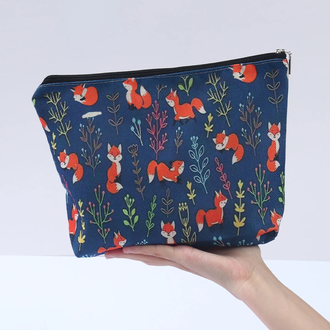 Elegant Floral Travel Makeup Bag Women's Small Cosmetic Bag Cartoon Fox Print Zipper Cosmetic Bag Versatile Carry-On Pouch