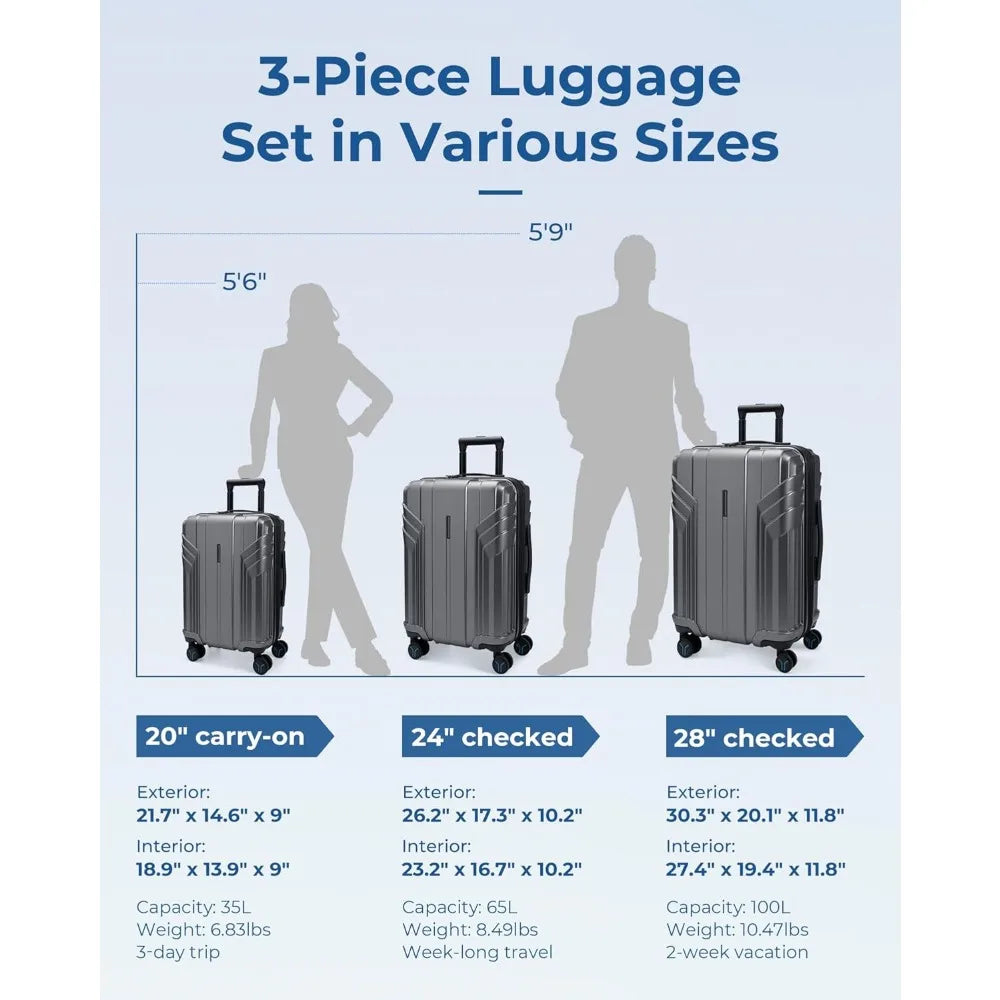 BAGSMART Luggage 3 Piece Set Suitcase, Expandable Carry on Luggage Airline Approved, Lightweight Spinner Wheel Luggage with TSA