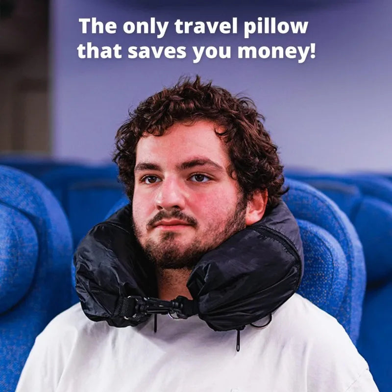 Travel Neck Pillow That You Stuff with Clothes - Avoid Excess Luggage fees. Double as a Carry-On and Extra Luggage