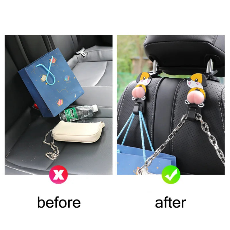 2PCS Cartoon Animal Hook Car Rear Seats Hanging Holder Clip Cute Butt Decor Hooks Car Interior Seats Hanger Organizers Hook