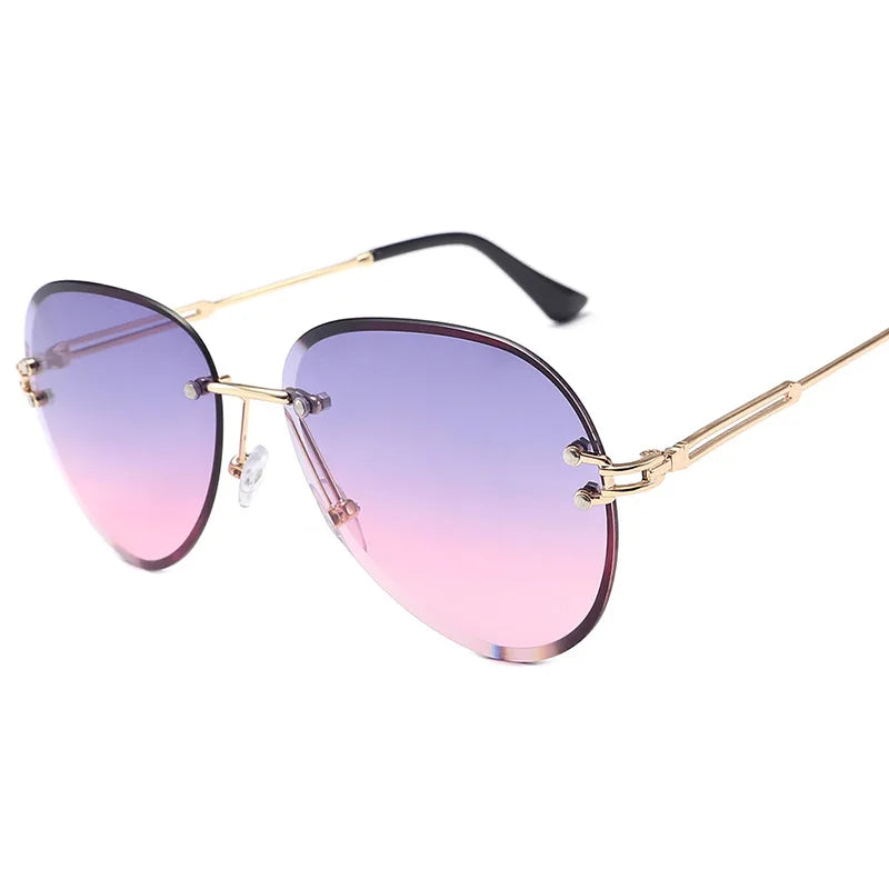 Fashion Blue Rimless Sunglasses Women 2024 UV400 Luxury Aviation Ladies Sunglasses Glasses Shades Zonnebril Dames