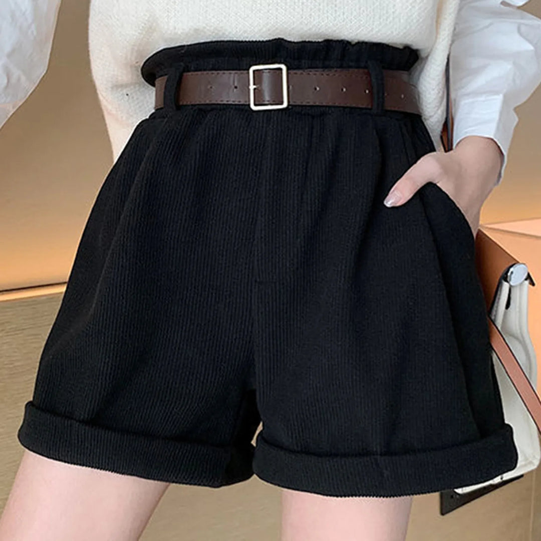 Summer Shorts Women Corduroy Wide Leg Shorts Pants Ladies High Waist Pleated Loose Casual Super Soft Pocket Short Pants Femme