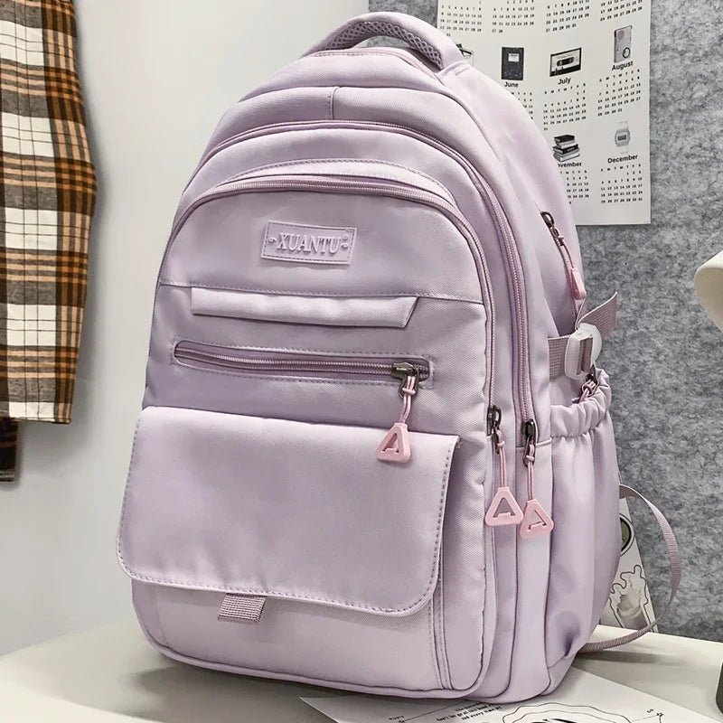 Purple High Quality Large Nylon Backbag Teenager School Supplies Eco-friendly Rucksack New Ladys Casual Portable Laptop Knapsack