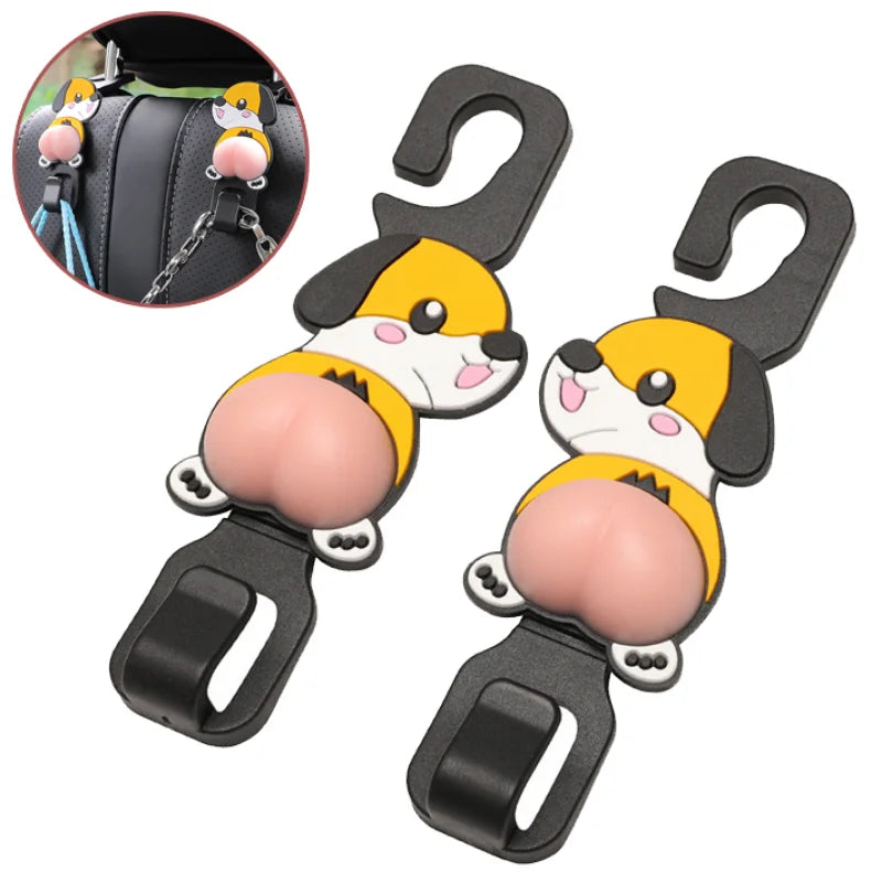 2PCS Cartoon Animal Hook Car Rear Seats Hanging Holder Clip Cute Butt Decor Hooks Car Interior Seats Hanger Organizers Hook