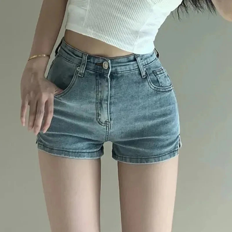 Korean Denim Shorts Women Side Split Blue Sexy Low Waist Skinny Shorts Fashion Harajuku Y2K High Street Basic Summer Jeans