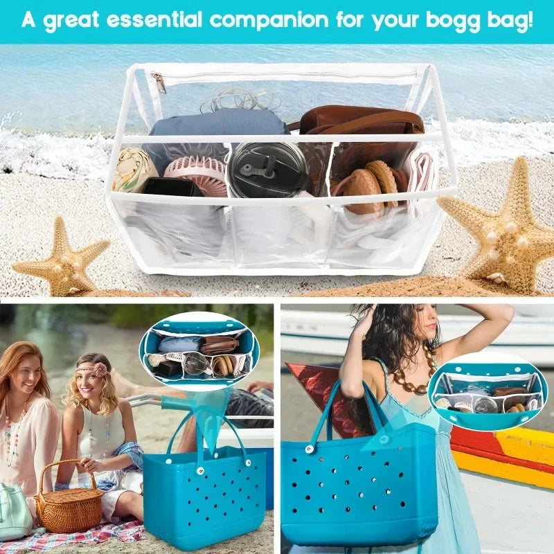 EVA Rubber Waterproof Shopping Basket Beach Pool Transparent Insert Jelly Tote Bag  Water-resistant divided inner pocket