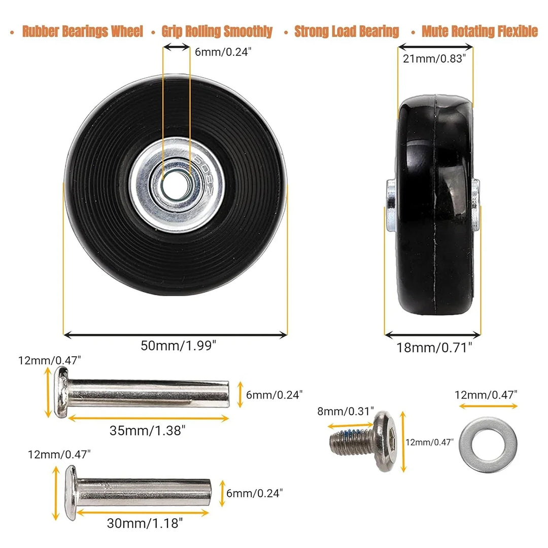 12/24Pcs/Set Suitcase Parts Axles Dia40mm/50mm/60mm Silent Travel Luggage Wheels Casters Repair Replacement Axles Repair Kit