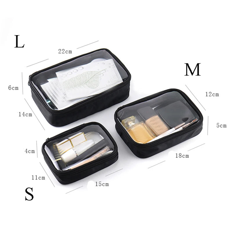 Black Transparent Travel Cosmetic Bag Fashion Waterproof TPU Toiletry Bag New Makeup Storage Bag Clear Zipper Cosmetic Bag