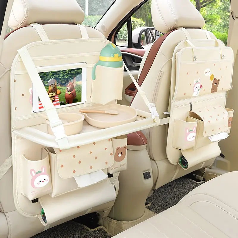 Car Seat Back Storage Bag Rear Seat Dining Table Foldable Car Storage Bucket Multifunctional Car Storage Hanging Bag Accessories