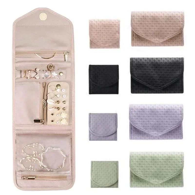 Foldable PU Waterproof Travel Accessory Pouch Portable Rings Earrings Watch Jewelry Storage Bags