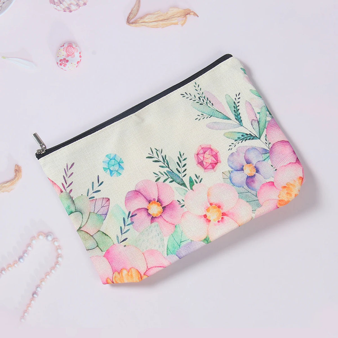 Elegant Floral Travel Makeup Bag Women's Small Cosmetic Bag Cartoon Fox Print Zipper Cosmetic Bag Versatile Carry-On Pouch