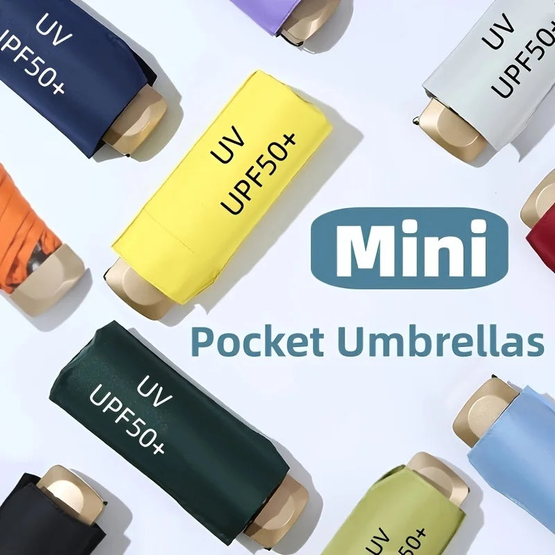 Mini Sun Umbrella Small Pocket Rain Travel Umbrella Vinyl Folding Umbrella UV Protection Sun Shade Pocket Parasol Capsule