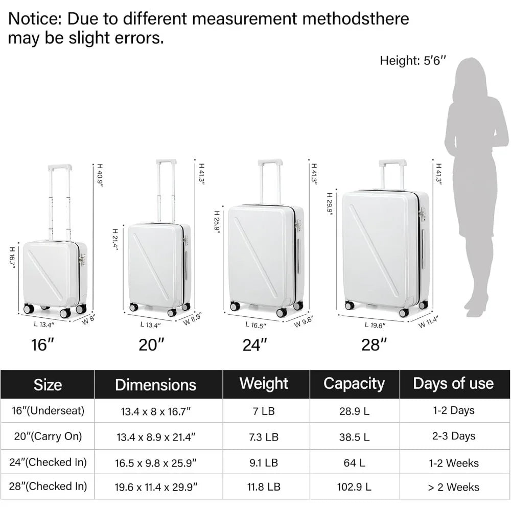 Checked Luggage 28 Inch, Large Suitcase With Wheels, Hard Shell Suitcases Travel Luggage TSA Approved Luggage Long Trip, White