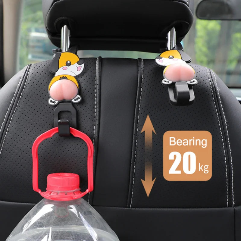 2PCS Cartoon Animal Hook Car Rear Seats Hanging Holder Clip Cute Butt Decor Hooks Car Interior Seats Hanger Organizers Hook