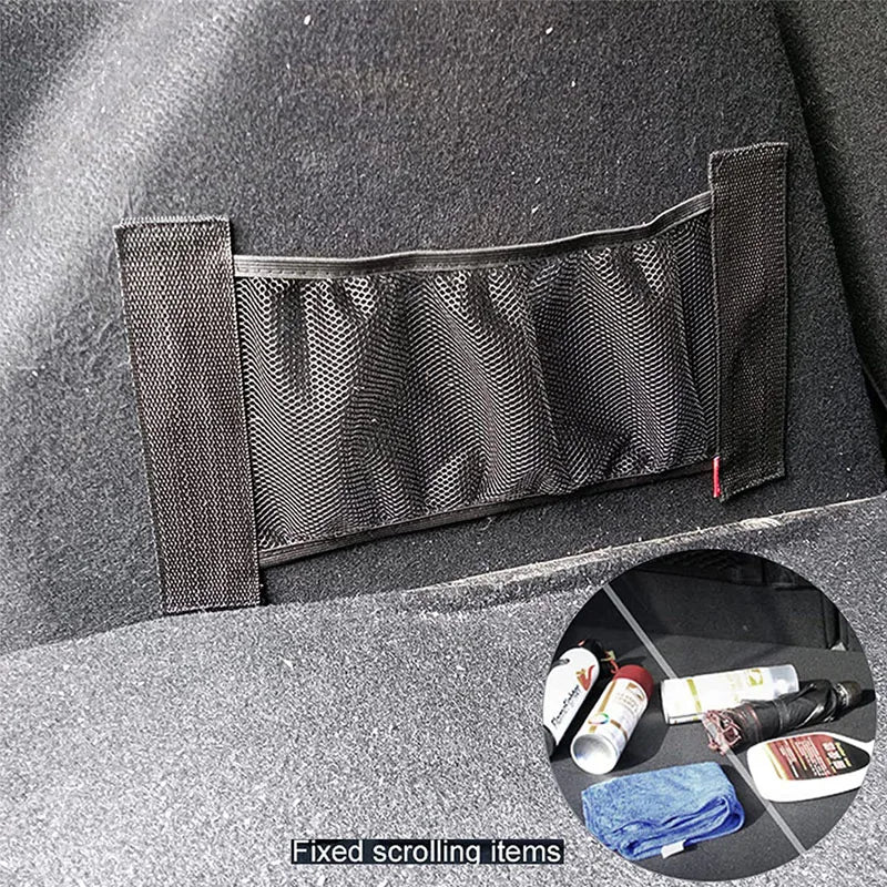 Car Back Rear Trunk Storage Mesh Fixed Straps Car Interior Organizer Extinguisher Storage Net Seat Back Fixing Bag Freeshipping