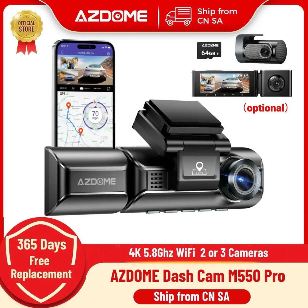 Upgrade AZDOME M550 Pro Car DVR Dash Cam 4K 5.8Ghz WiFi 2/3 Cameras Front/Cabin/Rear Cam GPS Night Vision Parking Monitor داش كا