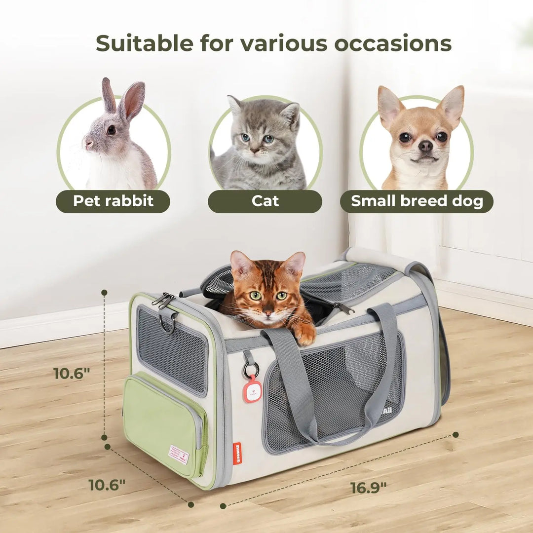 Pawaii Cat Carrier with ID Tag, TSA Airline Approved Cat Carrier, Soft Sided Collapsible Pet Travel Carrier, Foldable Cat Travel