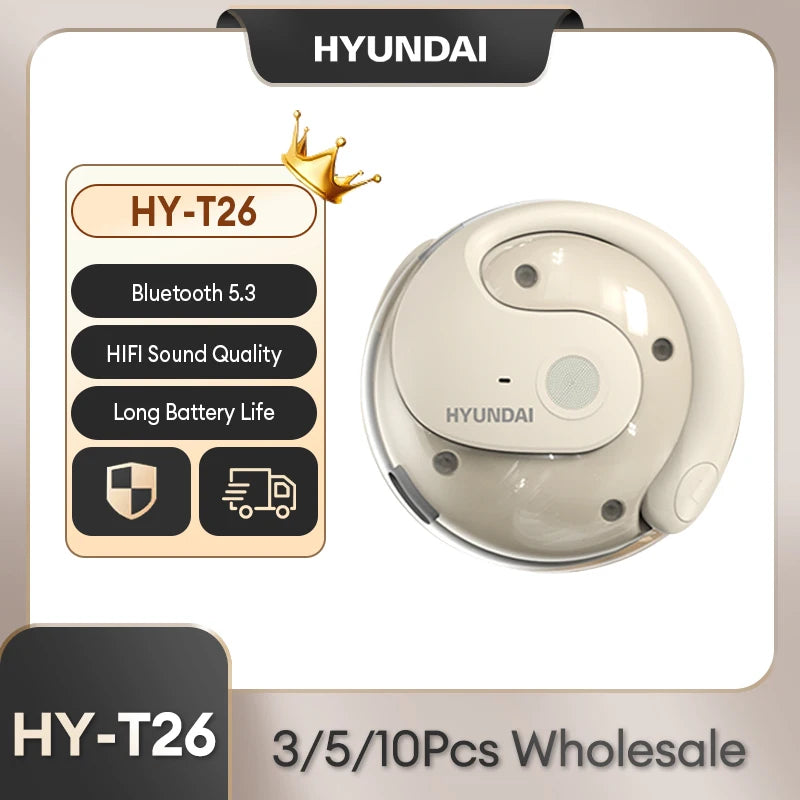 Original Choice HYUNDAI HY-T26 Clip on Wireless Bluetooth 5.3 Earphones HIFI Sound quality Headphones Long Battery Life Earbuds