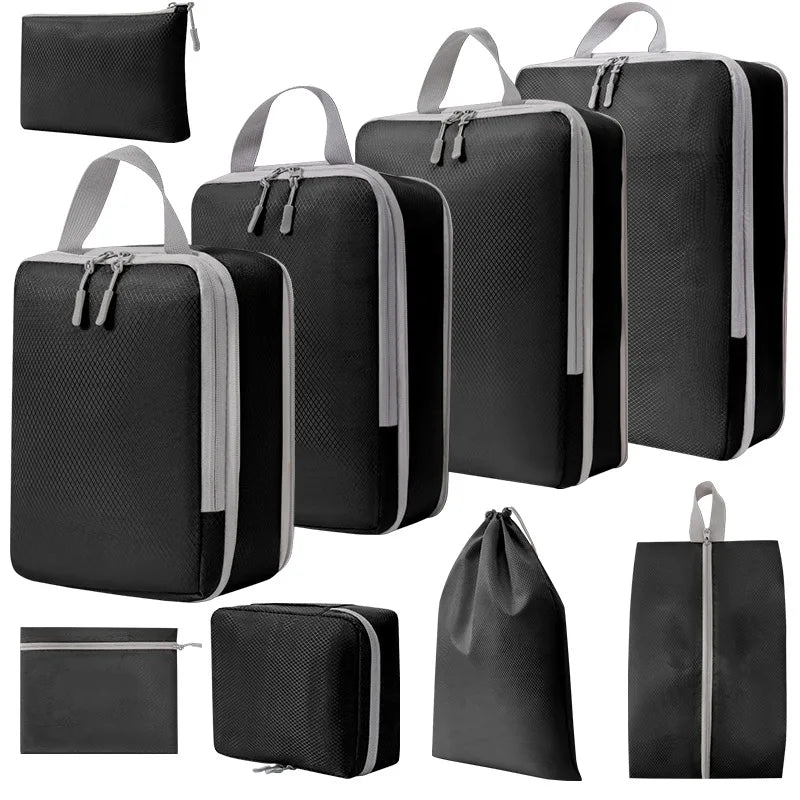 Travel Storage Bag Compressible Packing Cubes Foldable Waterproof Travel Suitcase Nylon Portable with Handbag Luggage Organizer