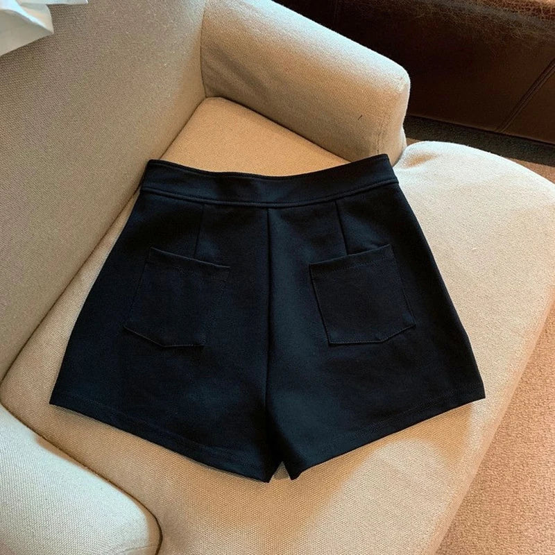 Women High Waist Black Shorts Fashion Streetwear White Casual Wide Leg Shorts Y2K Ladies Korean Elegant Club Slim Short Pants