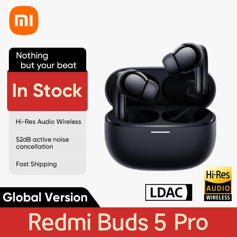 Global Version Xiaomi Redmi Buds 5 Pro Earphone Bluetooth 5.3 Noise Cancellation Hi-Res Hi-Fi LDAC Wireless Headset Headphones