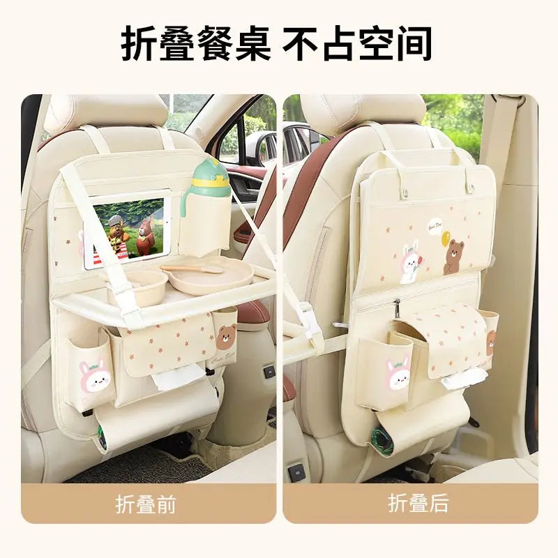 Car Seat Back Storage Bag Rear Seat Dining Table Foldable Car Storage Bucket Multifunctional Car Storage Hanging Bag Accessories