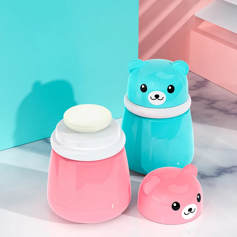 Children's Cute Cartoon Bear Baby Puff Box Talcum Powder Prickly Heat Powder Storage Empty Box Portable Container Travel Daily