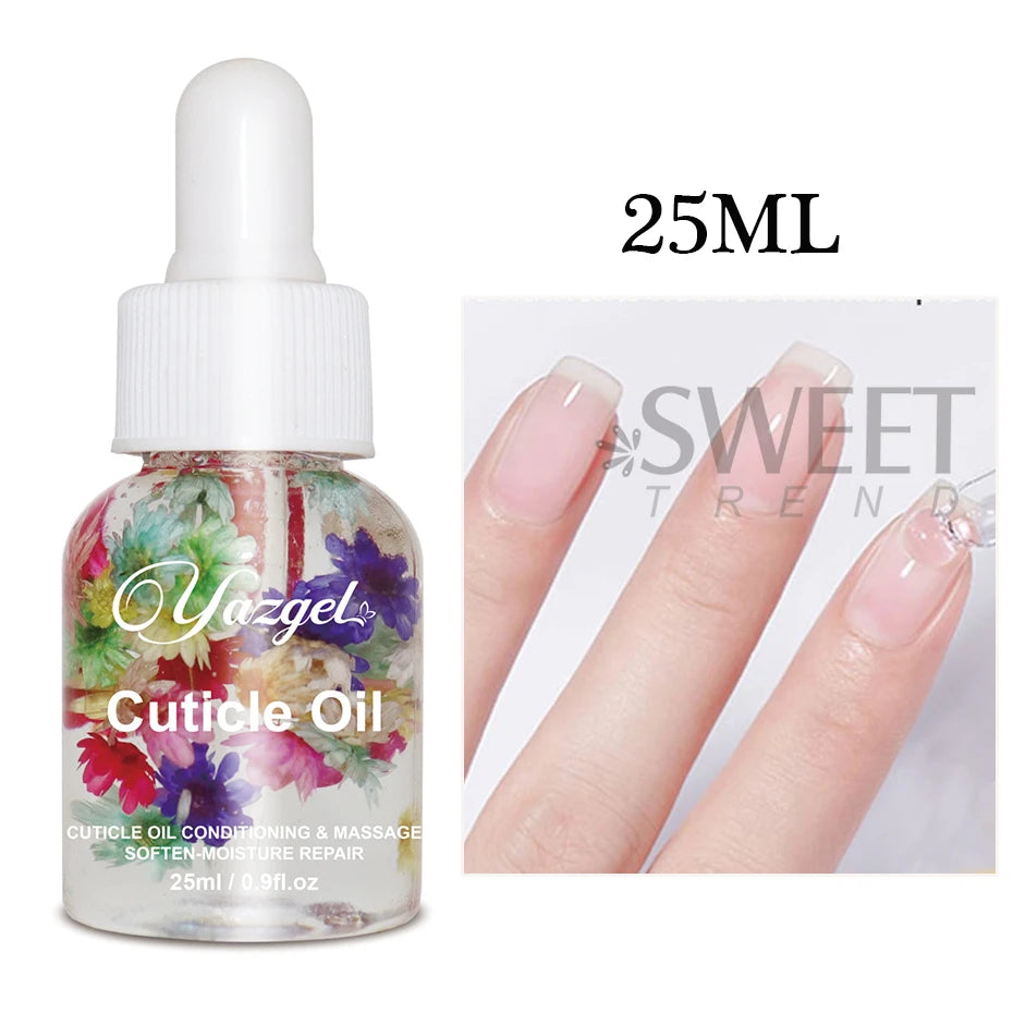 25ml Flower Nail Nutrition Oil Colorful Petals Nail Treatment Cuticle Revitalizer Oil Prevent Agnail Nail Polish Nourish Skin