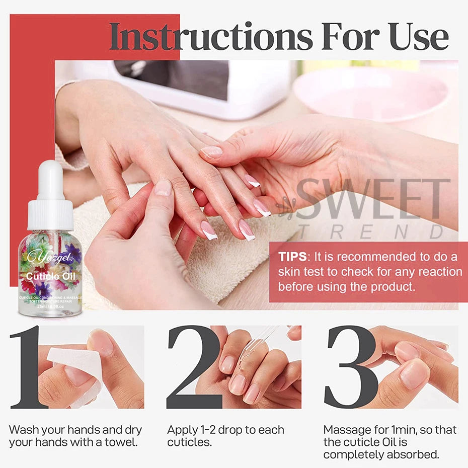 25ml Flower Nail Nutrition Oil Colorful Petals Nail Treatment Cuticle Revitalizer Oil Prevent Agnail Nail Polish Nourish Skin